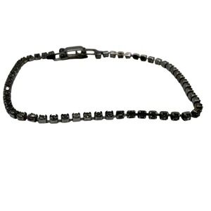 Gunmetal Rhinestone Tennis Bracelet Clear Crystal Dark Metal Fold Over Clasp 7"
